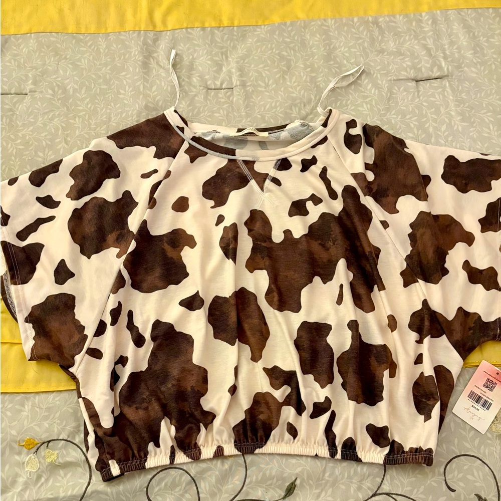 Ivory and tan animal print top